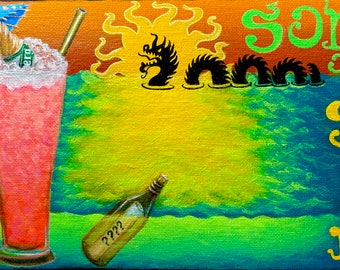 Son of Siam PAPER PRINT 11”x17” Rum Tiki Cocktail Bar Drink Message in a Bottle Underberg Siamese Thai Dragon South China Sea Menu Art Beach