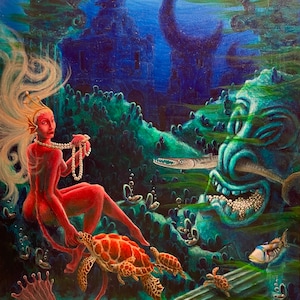 11”x17” PAPER PRINT "The Coral Castle" Tiki Oasis Art Show 2023 Sea Monkey Queen Oysters Barracuda Pearls Turtles Humuhumunukunukuapua’a