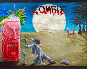 Zombie PAPER PRINT 8.5”x11” Rum Tiki Cocktail Bar Drink Menu Art Dead Don the Beachcomber Undead Corpse Crab Horror Beach Tropical Beverage