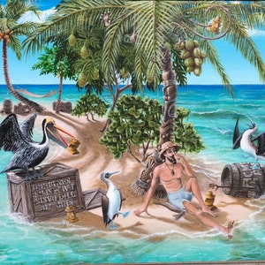 STAMPA SU CARTA 8 1/2"x11" “20 Anni in Paradiso” Tiki Oasis 2020/21 Isola Deserta Crazy Al Palm Tree Carving Mug Booby Pelican Monkey Ocean