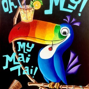 LARGE PAPER PRINT 16”x20” “Trad’r Sam” Toucan Sam Froot Loops Tiki Oasis 2025 Art Show Rarabird Art Mai Tai Cocktail Guinness Advertisement