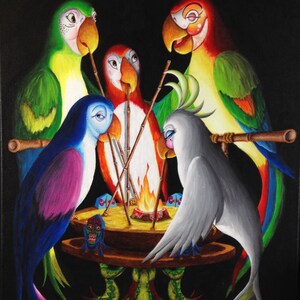 11&quot;x17&quot; PAPER PRINT Enchanted Tikiroom Tiki Birds Macaws Parrots Cockatoo Scorpion Bowl Cocktail Painting José Michael Fritz Pierre Rosita