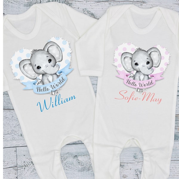 Personalised Baby Grow Hello World Pregnancy Announcement Baby Romper Coming Home Outfit New Baby, Baby Shower