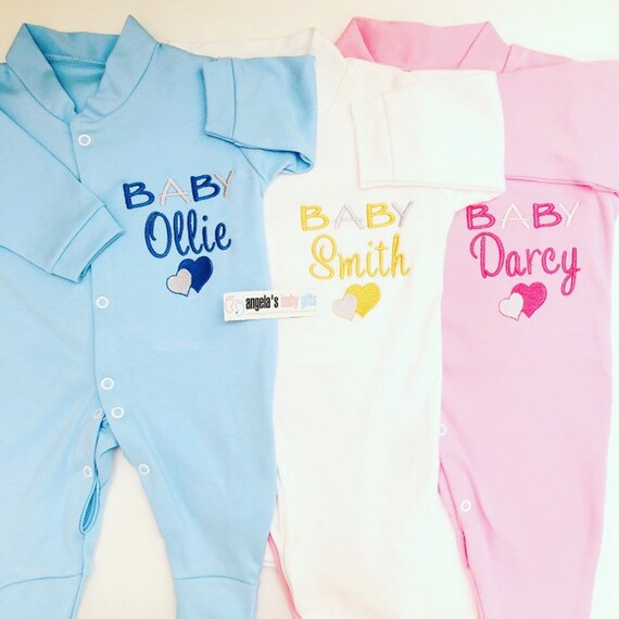 Embroidered Elephant Design Personalised Baby Born in 2019 Sleepsuit Unisex