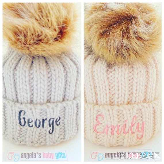 personalised baby pom pom hat