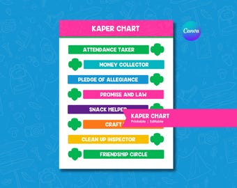 Kaper Chart Printable | Girl Scout | Troop Chores & Jobs Chart | Digital Download