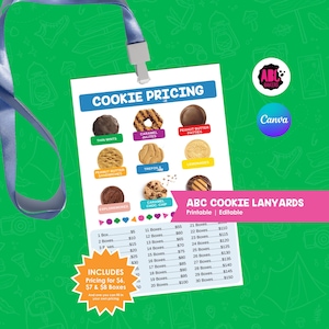 Cordón imprimible con precios de galletas / Guía de precios de Girl Scouts / Guía de precios de venta en puestos / Referencia rápida de la temporada de galletas (descarga digital) ABC