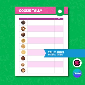 Cookie Tally Sheet Printable | Girl Scout | Troop Leader Cookie Count Tracker | Cookie Season Organizer (Digital Download) ABC