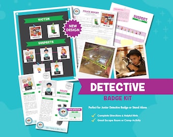 Afdrukbare detectivebadgeset | Junior Girl Scout Escape Room-mysterie | Digitale download
