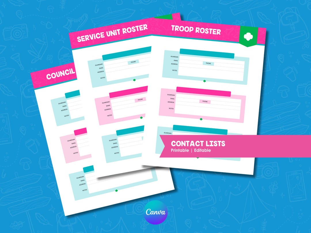 Unit Contact Roster Contact List Printable | Girl Scout | Troop, Service Unit & Council ...