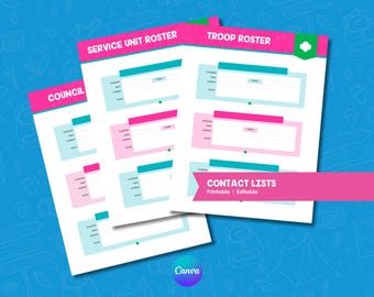 Contact List Printable | Girl Scout  | Troop, Service Unit & Council Roster | Troop Leader Tool