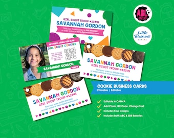 Cookie Business Cards Printable | Girl Scout | Troop Leader Contact Cards | Cookie Season Marketing Cards (Digital Download) LBB and ABC