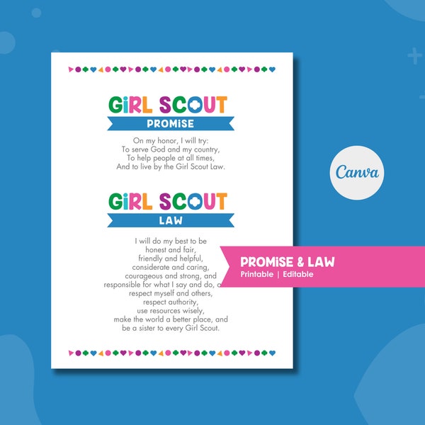 Girl Scout Promise | 8.5 x 11 | Troop Leader | Girl Scouts | GS | Girl Led | Digital | Printable