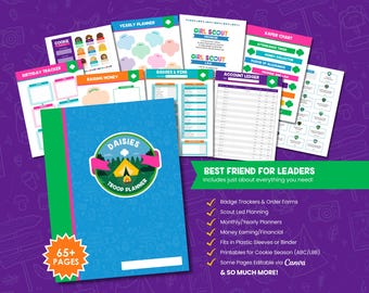 Planificador imprimible para líder de tropa Daisy / Carpeta de Girl Scouts, temporada de galletas, reuniones, registro de insignias y finanzas / Descarga digital