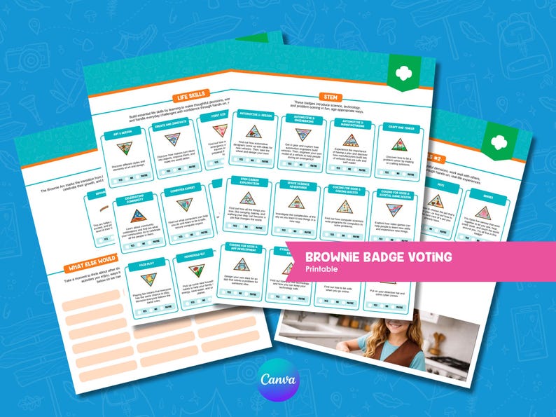 Hoja imprimible para votar por la insignia Brownie / Hoja de planificación de tropa de Girl Scouts / Descarga digital imagen 1