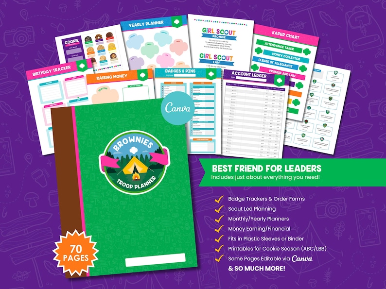 Brownies Troop Leader Planner Printable | Girl Scout Binder, Cookie Season, Meetings, Badge & Finance Tracker | Digital Download image 1