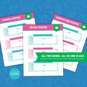 Girl Scout Kontaktliste Template: Truppe, Serviceeinheit, Rat (Digital)