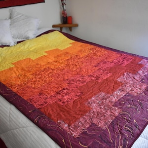 Handmade Sunrise Yellow to Red Quilt 52&quot; x  68&quot;