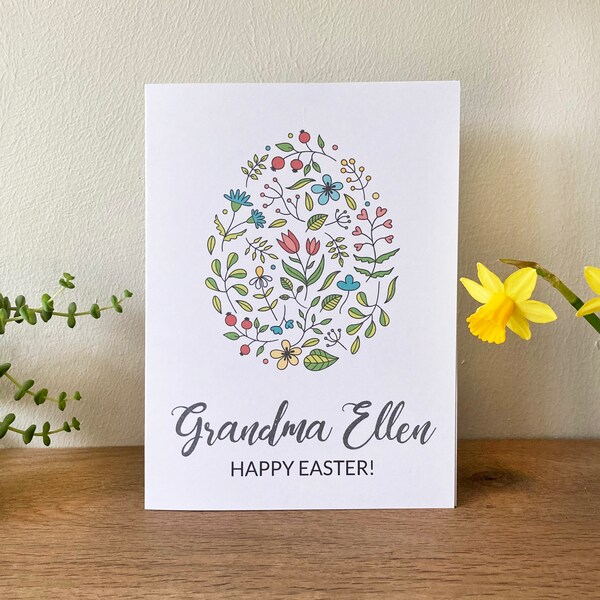 Personalised Easter Egg Floral Illustration Card | Any name or message