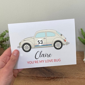 Personalised Love Bug Valentine's Card | Any name VW Beetle Herbie the Love Bug Romantic Card