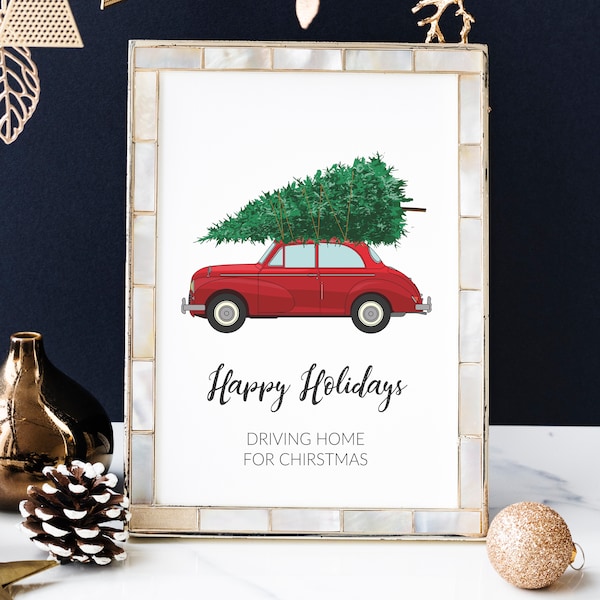 Personalised Christmas Morris Minor, Holiday wall art gift, Digital Download