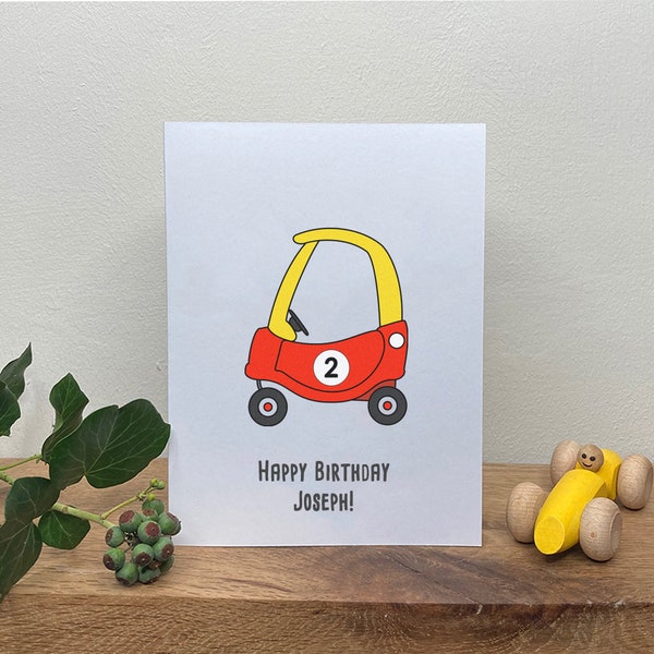 Cozy Coupé Personalised Birthday Card for Kids | Children's toy car card any age and message