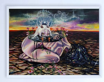 Escape, Oil Painting, Woman Art, Surreal, Contemporary Decoration