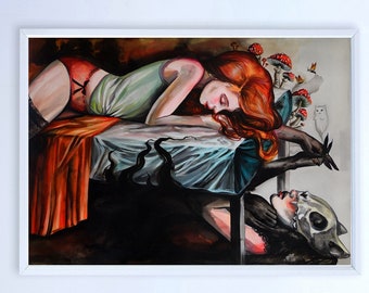 Monster under my bed painting, Gothic, Gothic Painting, Gothic Art, Gothic Aall Art, Dark Painting, Dark Art, Macabre, Macabre Home Decor
