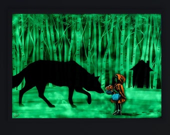 Shadow of a Wolf, Glow in the Dark, Painting, Glow in the dark art, Glow painting, Glow art, Little red riding hood art