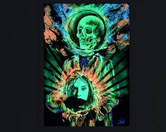 Color Mind III., Glow In The Dark Painting, Woman Art,  UV, Blacklight, Contemporary Art, Modern Painting, Colorful Wall Art, Skull Wall Art