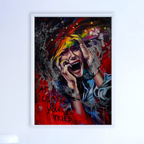 Scream I., Oil Painting, Surreal, Surrealism, Gothic Hame Decor, Mental Health, Breakdown, Dark Wall Art, Woman Painting, Contemporary Art