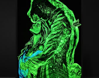 Consolation V., Canvas Print, Hand Painted Parts, Glow In The Dark, Blacklight, UV