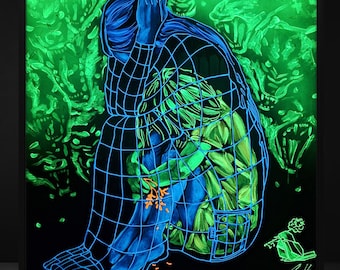 Over The Rainbow XXIII., Canvas Print, Hand Painted Parts, CPTSD, Glow In The Dark, Blacklight