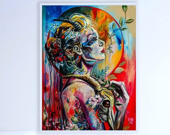 Capricorn, Oil Painting, Zodiac Star Sign, Woman Portrait, Horoscope, Astronomy, Astrology Home Decor