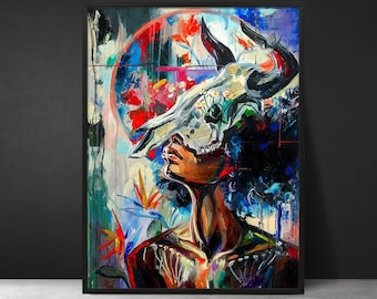 Stier, Print, Sternzeichen Sternzeichen Poster, Astrologie Wandkunst, Stier Kunst, gotische Wandkunst, Widder Zeichen, Horoskop Wohnkultur, Afro Frau Kunst