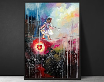 Keep away ... print, Little girl, Colorful, Feelings, Gothic, Heart, Surreal Decor, Woman Art, Colorful Art, Gothic Home Decor, Surrealism