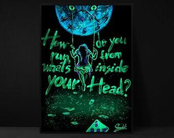 Alice, Canvas Print, Hand Painted Parts, Glow In The Dark, Cheshire Cat, Alice in Wonderland, Blacklight, UV, Mad Hatter, Queen of Hearts