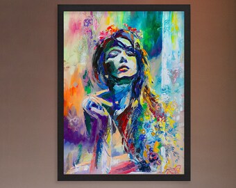 Let the sunshine in art print, Beautiful woman, Beautiful art, Woman portrait, Woman painting, Woman art, Beauty art, Gift for woman,
