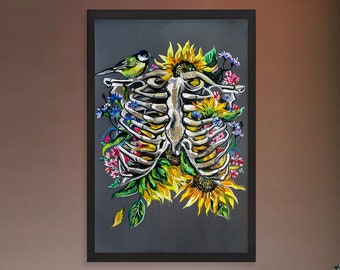 Chest-flowers print, Floral anatomy print, Floral anatomy art, Anatomy art, Anatomy print, Anatomy poster, Floral art, Floral print