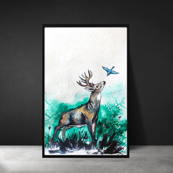 Deer, Print, Glow in the Dark Art, Forest Wall Art, Deer Decor, Glow in the  Dark, Nature Home Decor, Fantasy Gift, Gothic Decor, Blacklight 