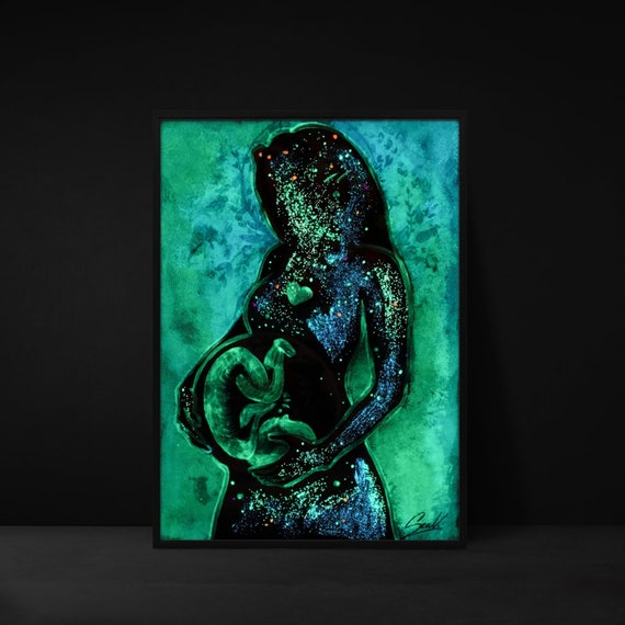 Gaia, Canvas Print, Glow In The Dark, Pregnancy, Blacklight, Mother Nature