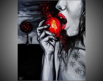 Snow white fine art painting, Snow white painting, Black and white painting, Adam and Eve painting, Surreal wall art, Surreal oil painting