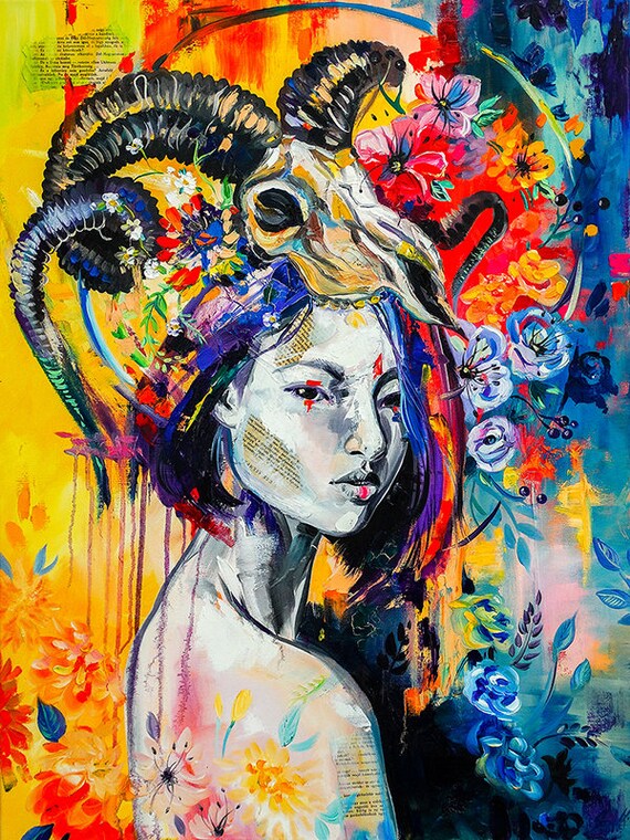 Aries painting Aries fine art painting Aries Zodiac Etsy