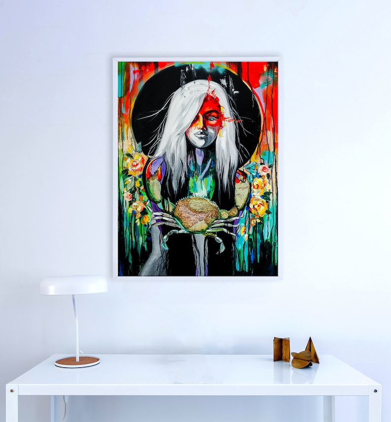Cancer Painting Cancer Zodiac Painting Woman Painting Day Etsy