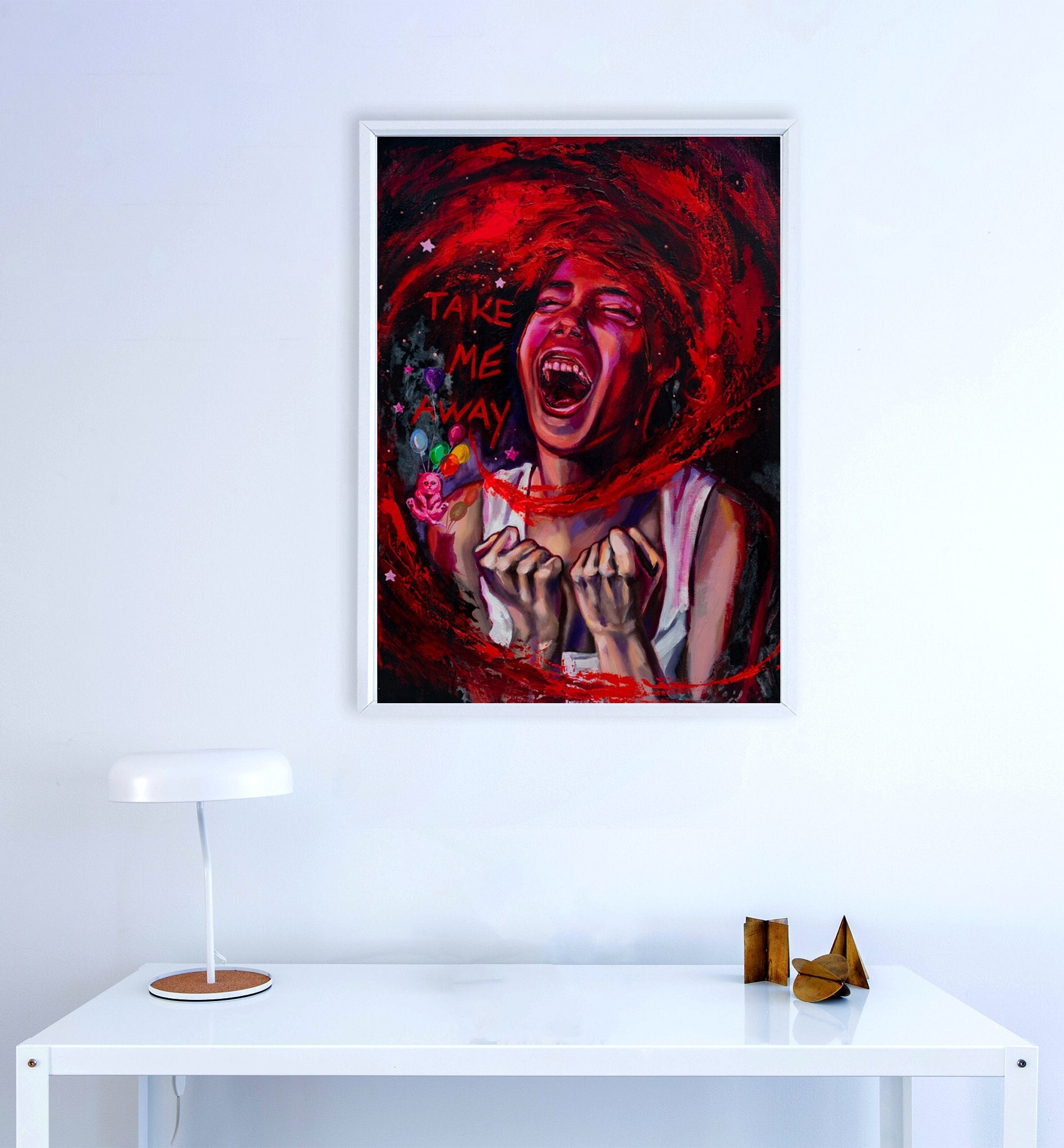 Scream II., Pintura al óleo, Surrealista, Surrealismo, Decoración Gótica Hame, Salud Mental, Desglose, Arte de Pared Oscura, Pintura de Mujer, Arte Contemporáneo