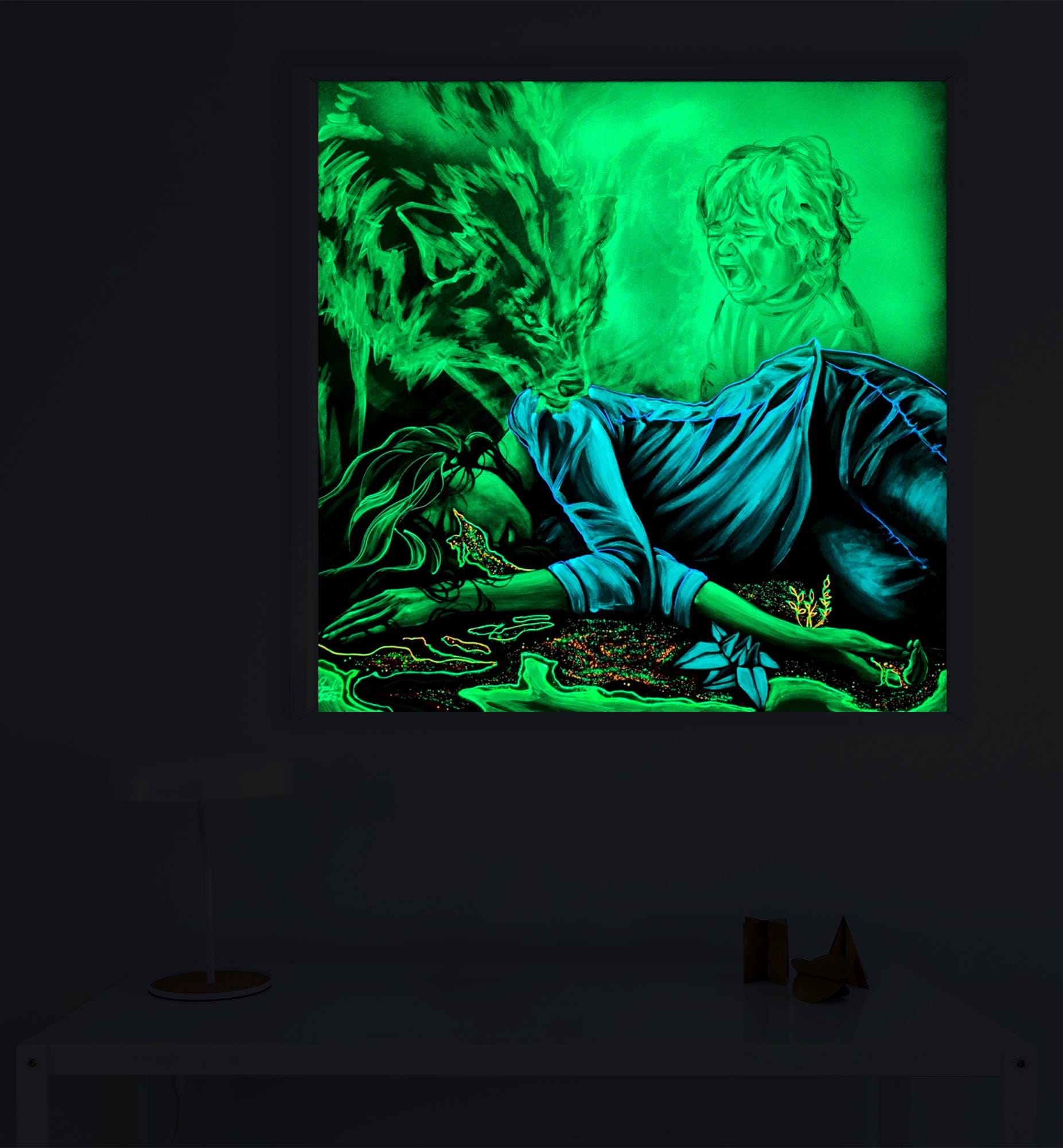 Over the rainbow XIII., CPTSD, Acrylic Painting, Glow In The Dark Painting, Woman Art, UV, Blacklight, Contemporary Art, Modern Painting