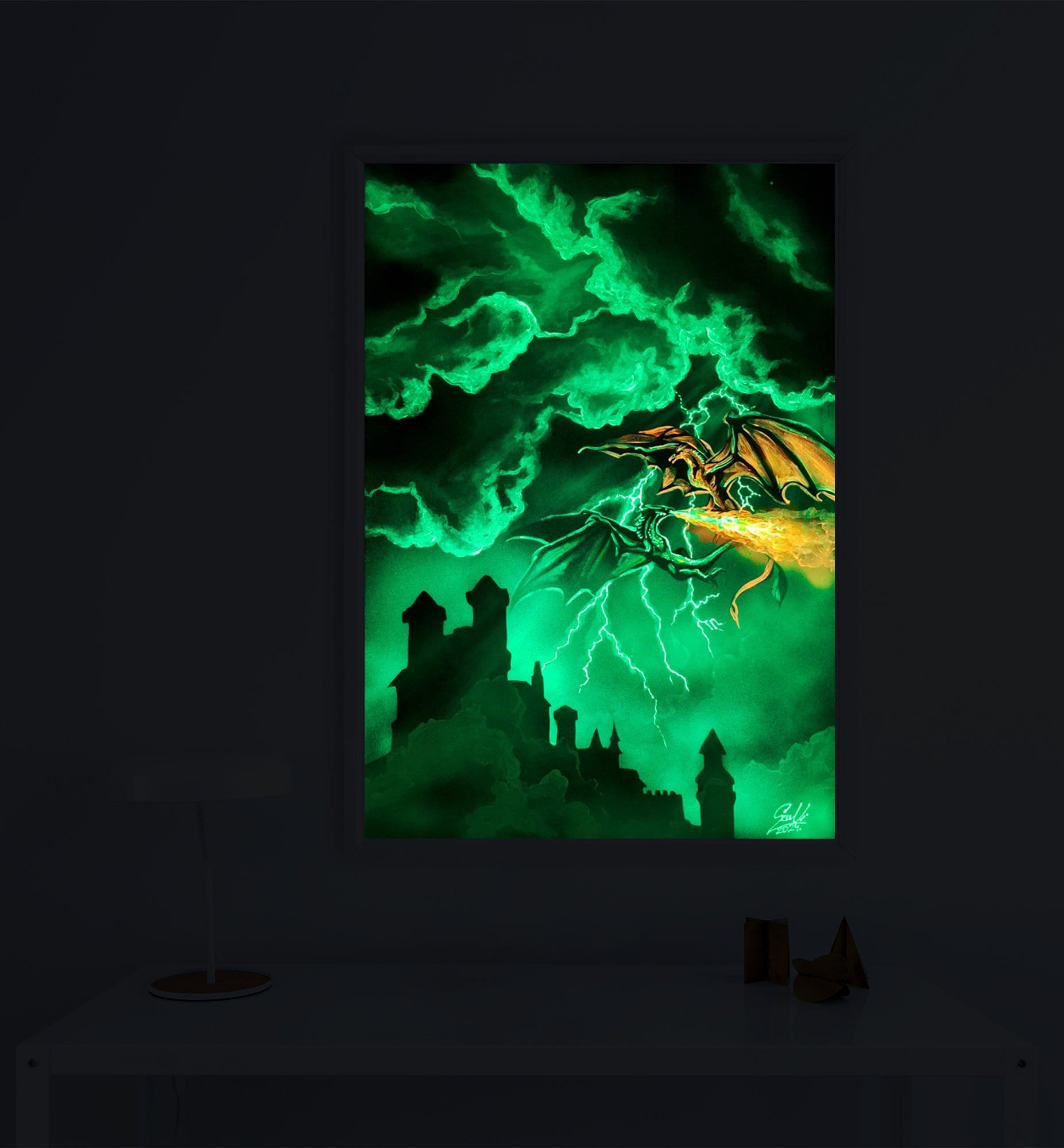 Dragon dance II., Glow In The Dark Painting, Dragon Art, UV, Blacklight, Dragon Wall Decor, Contemporary Art, Modern Painting