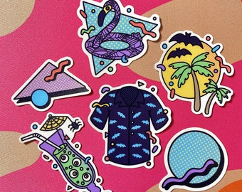 Pacchetto di adesivi di Halloween a tema tropicale anni '80