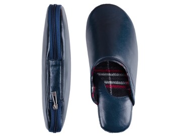 mens leather travel slippers with pouch