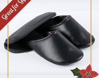 Mens leather travel slippers with pouch cheap